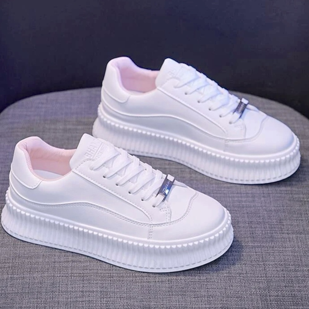 White Lace up Sneakers